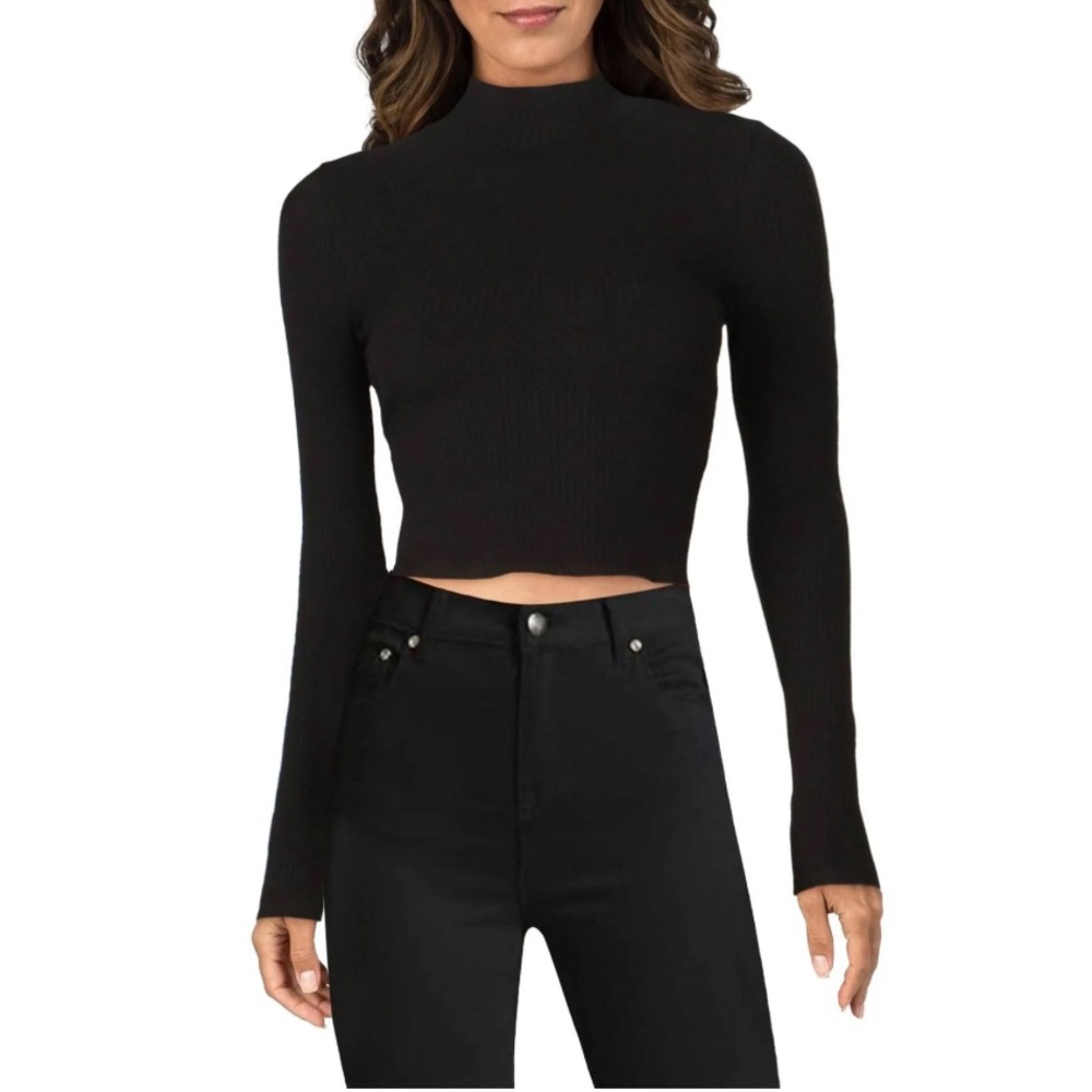 Good American Black Ribbed Long-Sleeve Crop Top